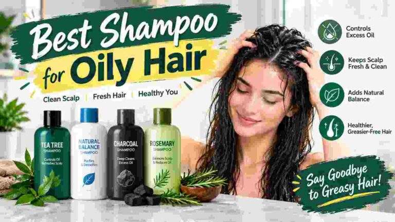 Best shampoo for oily hair featuring oil-control shampoo bottles and clean scalp care
